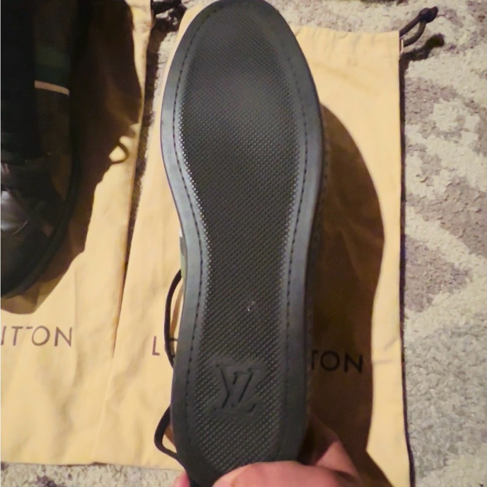 Louis Vuitton Dark Brown Sneakers with Teal Stripe - Picture 4 of 6